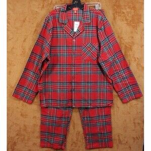 HOLIDAY LANE Pajama Set Mens Large Red Plaid Collared Button Up Flannel Pjs